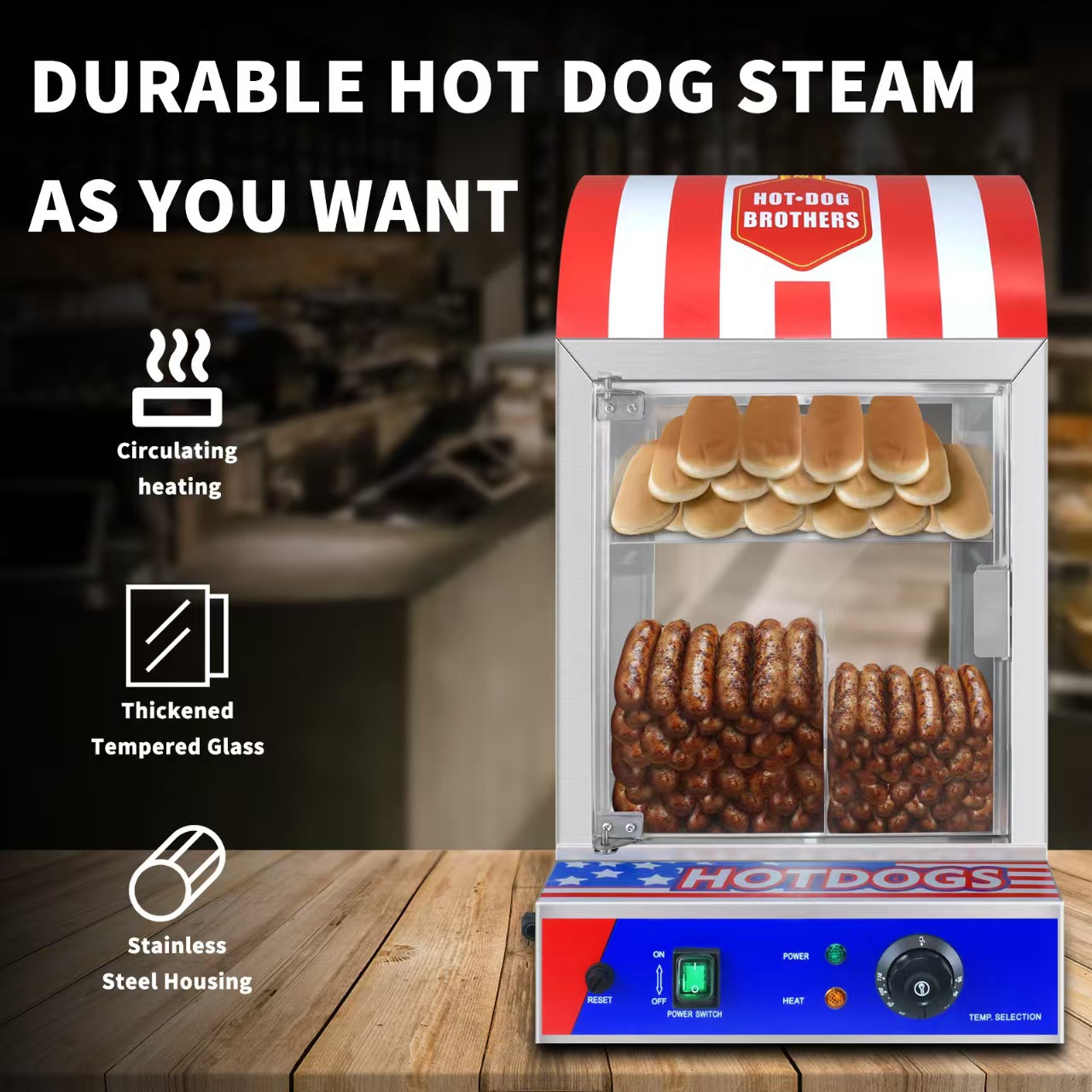 Food Processor Snacks - Effizienter Speisewärmer Kommerzieller Automatischer Hot-Dog-Brötchen-Wärmer für