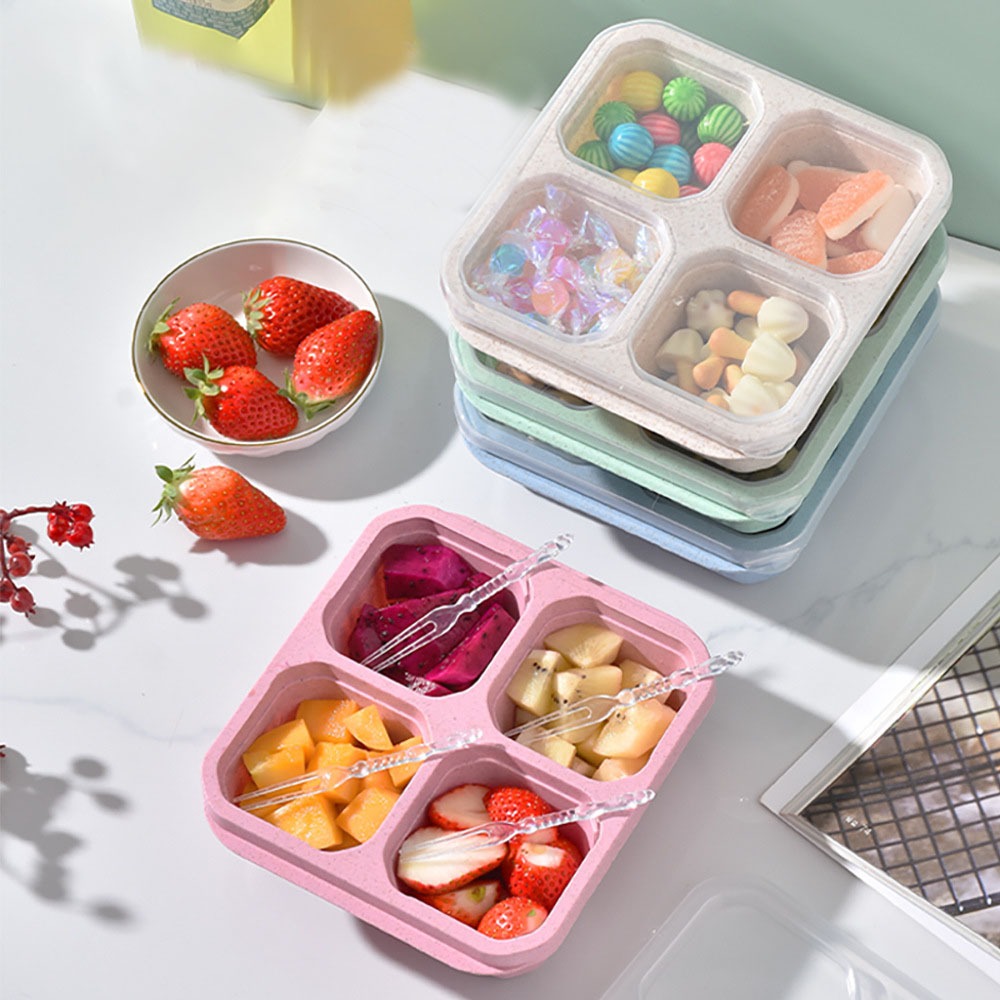 Food Prep Snacks - 1 Stück Wiederverwendbarer Weizenstroh-Behälter mit 4