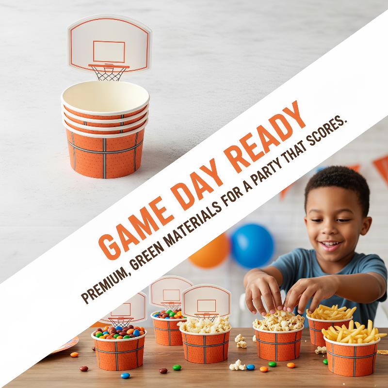 Food Snacks For Kids Party - 6 Stück Basketball-Snackschalen Lebensmittelechte Einweg-Papier-Dessertbecher für
