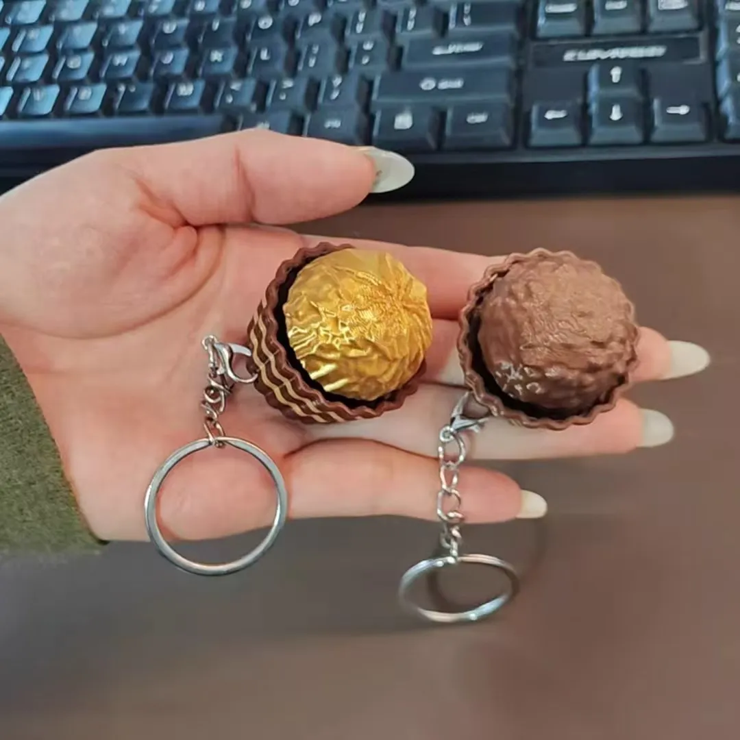 Food Grocery Snacks - Dubai Schokoladen-Tastatur-Schlüsselanhänger: Stressabbau-Fidget-Button, Eiscreme-Tastenkappe, Fidget-Clicker-Schlüsselanhänger, Dekompressionsspielzeug,